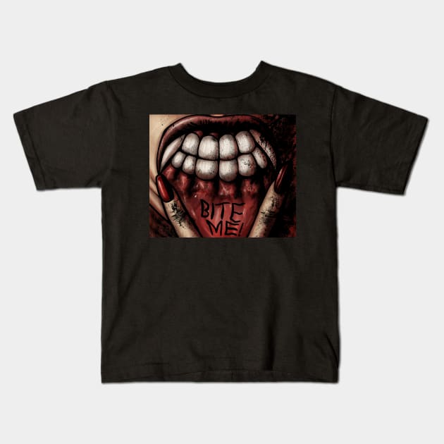 Vampire Bite Me Color Kids T-Shirt by DougSQ